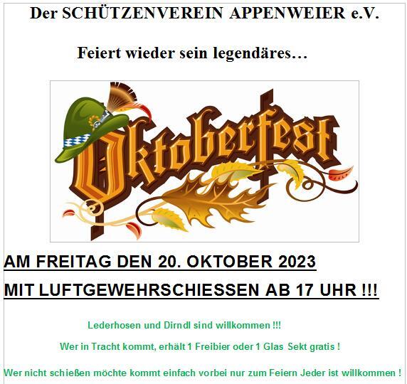 Oktoberfest mit Jedermannschießen des Schützenverein Appenweier 1924 e.V.